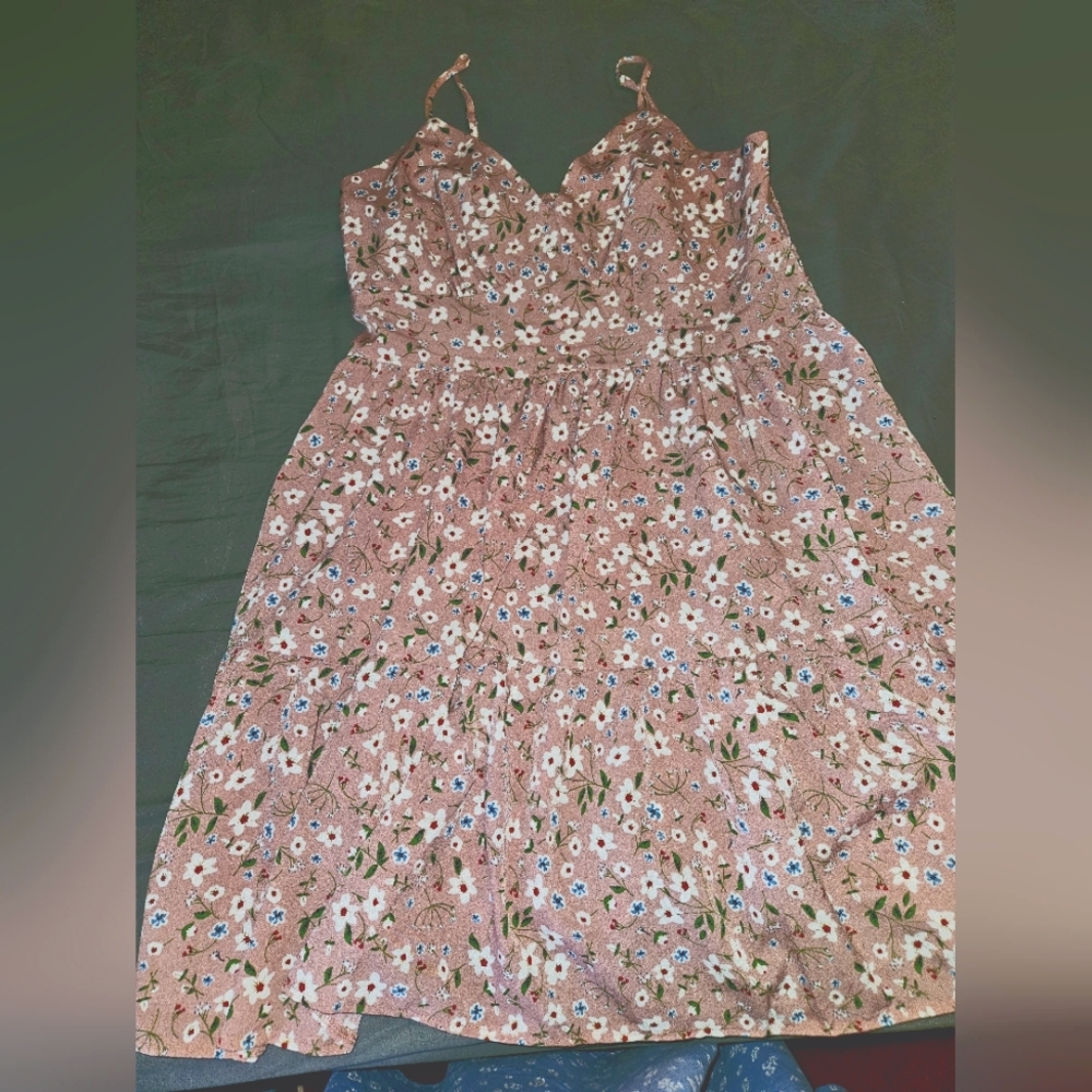 Plus Ditsy Floral Shirred Back Ruffle Hem Cami Dress